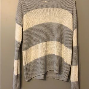 gray and white striped sweater